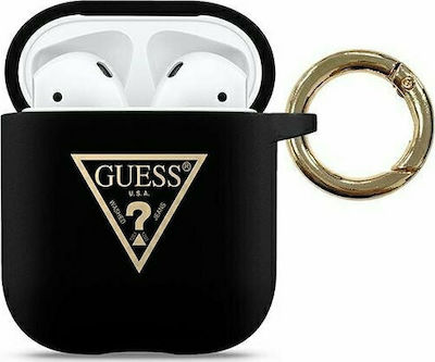 Guess Triangle Logo Case Silicone with Hook in Black color for Apple AirPods 1 / AirPods 2