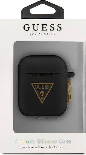 Guess Triangle Logo Θήκη Σιλικόνης με Γάντζο σε Μαύρο χρώμα για Apple AirPods