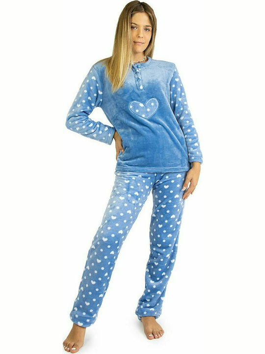 Lydia Creations Iarnă Set pijama femei Fleece Albastru deschis