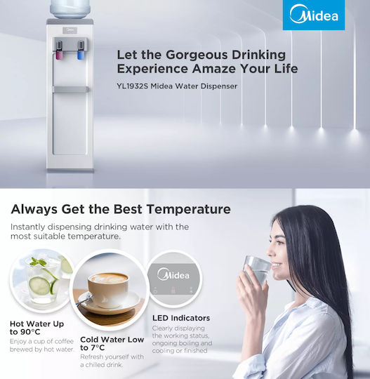 Midea Стояща На Пода Бутилка Inox С Доставка На Студена Вода 4л/ч