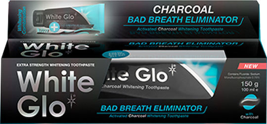 White Glo Charcoal Bad Breath Eliminator Οδοντόκρεμα με Ενεργό Άνθρακα για Λεύκανση & Οδοντόβουρτσα 150gr