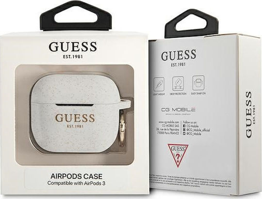 Guess Silicone Glitter Silicone Case with Keychain White for Apple AirPods 3