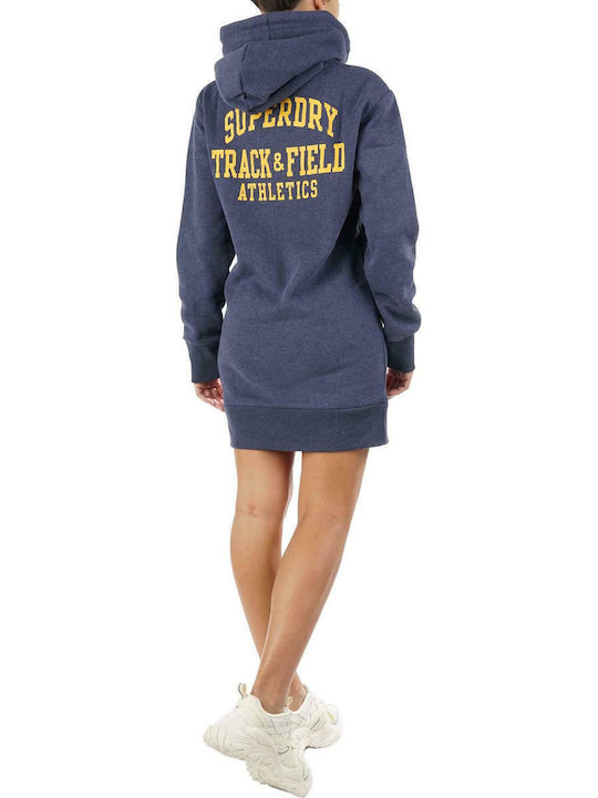 Mini Sportliches Damenkleid Langärmelig mit Kapuze Blau