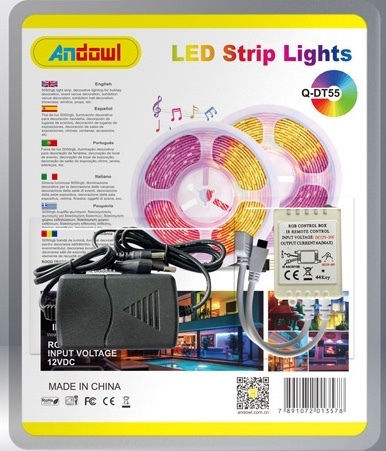 Andowl Αδιάβροχη Ταινία LED 12V RGB Φως 5m Τύπου SMD5050 με Τροφοδοτικό & Τηλεχειριστήριο