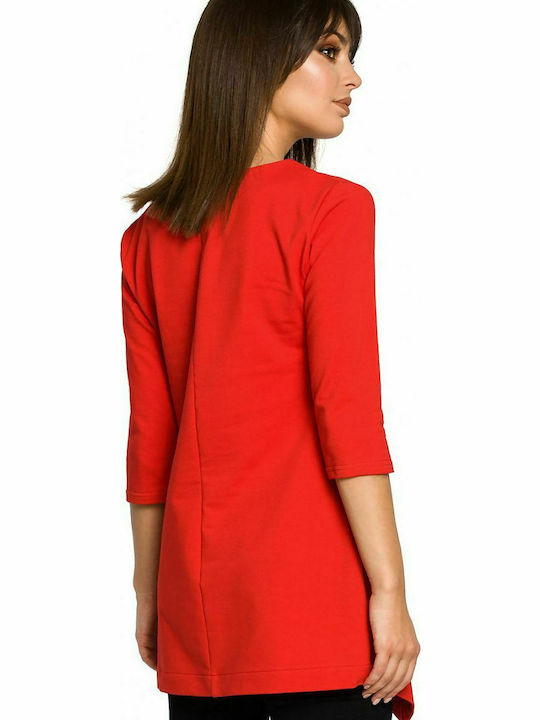 BeWear B061 Women's Tunic Dress with 3/4 Sleeve Red