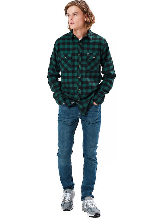 Basehit Men's Shirt Long Sleeve Checked Green