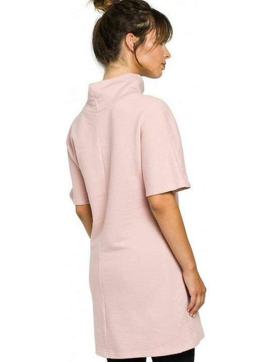 BeWear B051 Women's Tunic Dress Short Sleeve Powder Pink