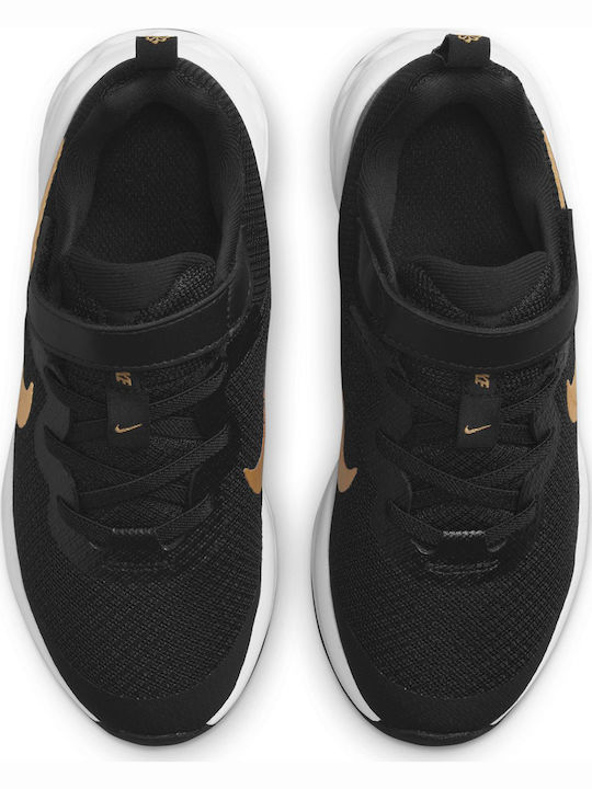 Revolution Revolution 6 Kids Sports Shoes Running with Hoop & Loop Closure Black / Metallic Gold / White