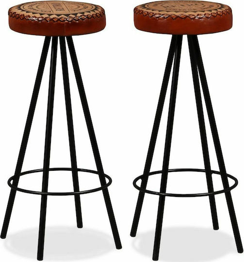 Hocker Bar Leder Brown / Black 2Stück 30x30x76cm