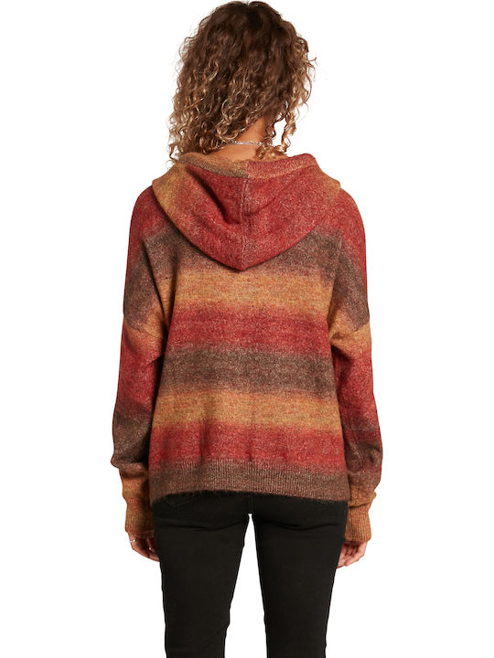 Volcom B0722002 Women's Long Sleeve Sweater with Hood Striped Brown