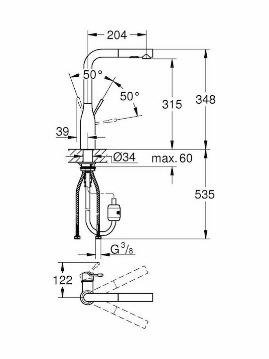 Grohe Essence Tall Kitchen Faucet Counter with Shower Warm Sunset