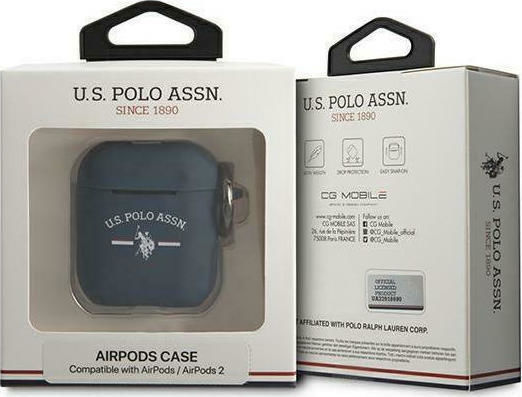 U.S. Polo Assn. Case Silicone with Hook in Navy Blue color for Apple AirPods 1 / AirPods 2
