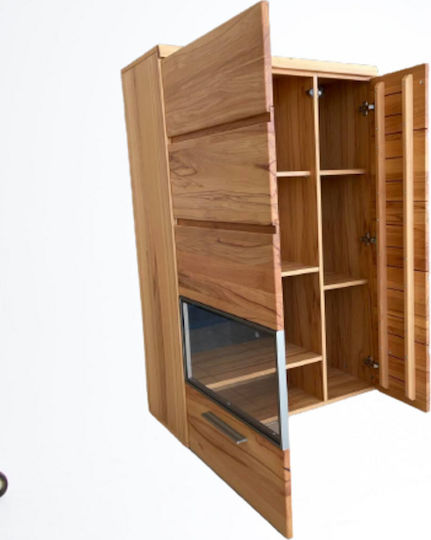 Витрина за дневна от ПДЧ със стъкло и осветление Натурален 80x38x122см
