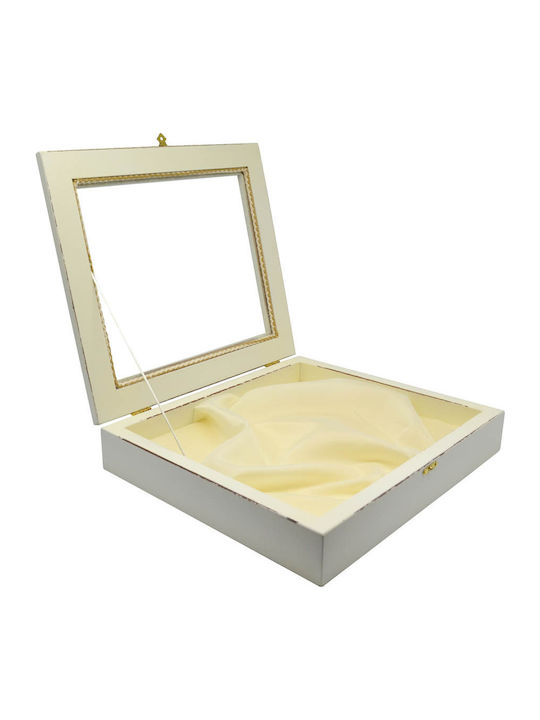 Ankor Tabletop Square Wedding Crown Case Wooden Ecru 25x35cm