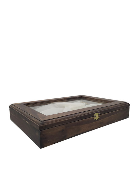 Korres Craft Country Wall-Mounted Rectangle Wedding Crown Case Wooden Walnut Brown 26x37cm