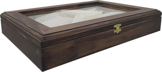 Korres Craft Country Wall-Mounted Rectangle Wedding Crown Case Wooden Walnut Brown 26x37cm