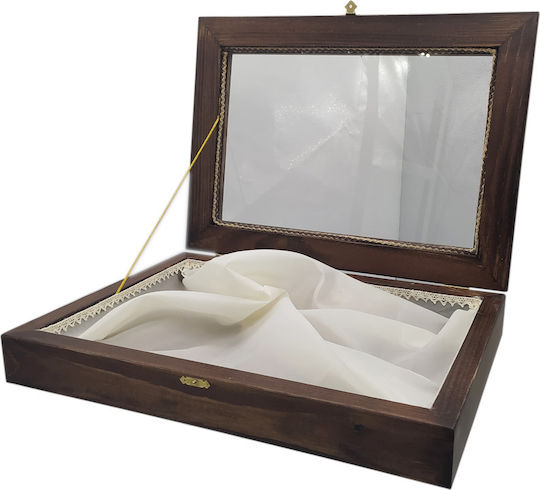 Korres Craft Country Wall-Mounted Rectangle Wedding Crown Case Wooden Walnut Brown 26x37cm