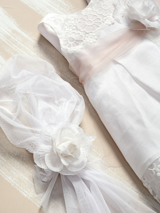 Lollipop Celebrations White Baptism Clothing Set with Hair Accessories , Dress & Cardigan made of Lace 3pcs