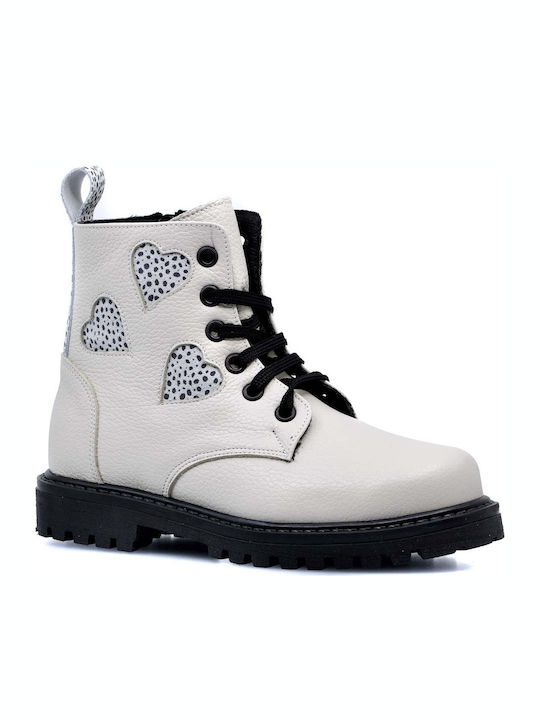 Ricco Mondo Kids Leather Anatomic Military Boots with Zipper White