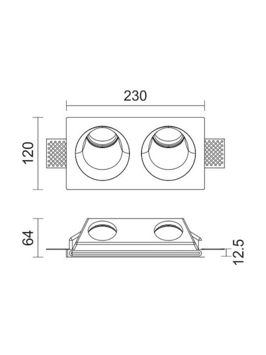 Spot Light Paralelogram Tencuială Spot Încorporat cu Soclu GU10 Alb 23x12cm. 1buc