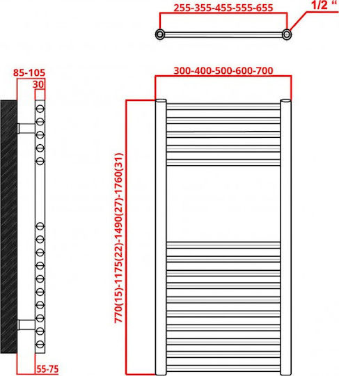 K-Energy Artemis Corp Radiator Panou Buclă Internă Monocoloană 11/1775/500 1010kcal/h