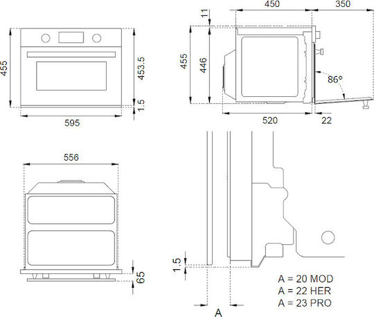 Bertazzoni F45 7 HER MW T AX Eingebauter Mikrowellenherd mit Grill 38Es Weiß