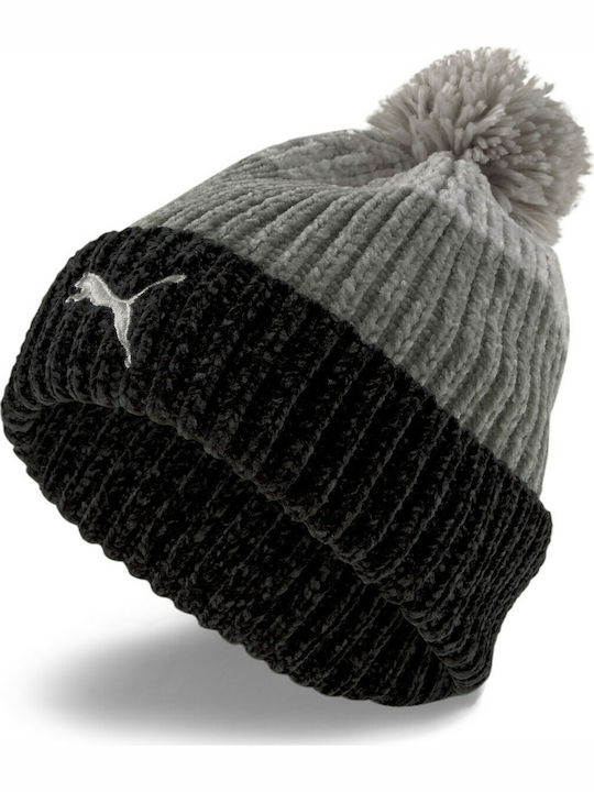 Pom Pom Beanie Unisex Σκούφος Πλεκτός σε Γκρι χρώμα