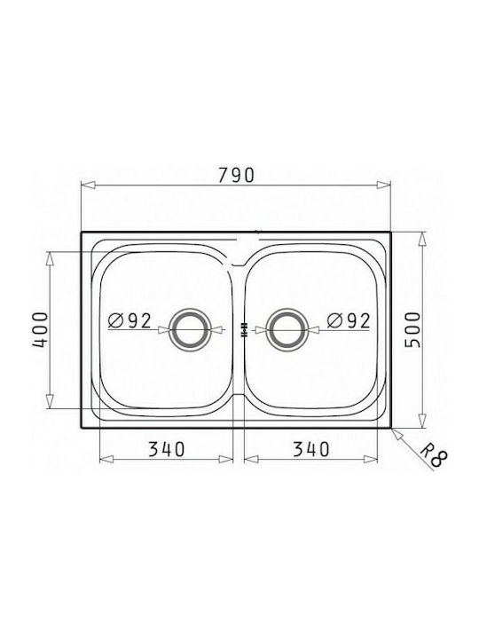 Maidtec Derby 2B 100185601 Drop-In Sink Inox Satin W79xD50cm Silver