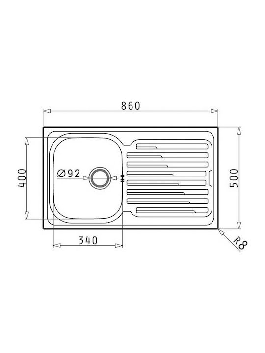 Maidtec Fedra 1B 1D 100185301 Drop-In Sink Inox Satin W86xD50cm Silver