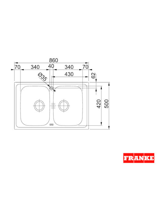 Franke Spark SKX 620 3011743801 Drop-In Chiuvetă Inox Satinat L86xW50cm Argint