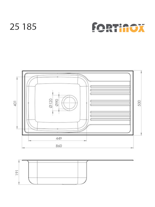 Fortinox Valley 25185 Ένθετος Νεροχύτης Inox Σαγρέ Μ86xΠ50cm Ασημί