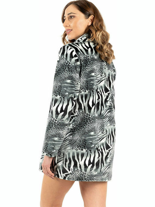 Koyote Women's Winter Fleece Pajama Robe Grey Animal