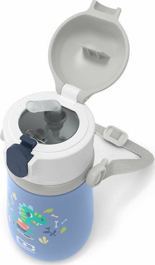 Monbento MB Stram Kids Water Bottle Thermos Dinosaur Stainless Steel with Straw Blue 360ml