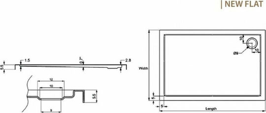 Karag Rectangular Acrylic Shower White New Flat 5 72x110x5.5cm