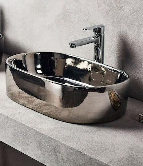 Tema Επικαθήμενος Νιπτήρας Πορσελάνης 55x35x14cm Ασημί