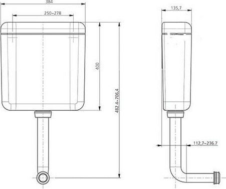 Tema Wall Mounted Plastic Toilet Flush Rectangular High Pressure White