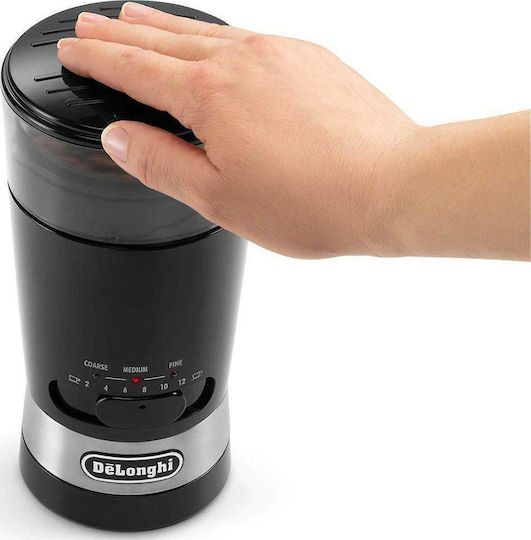 De'Longhi Electric Coffee Grinder 170W for 90gr Beans and 3 Grind Levels Black