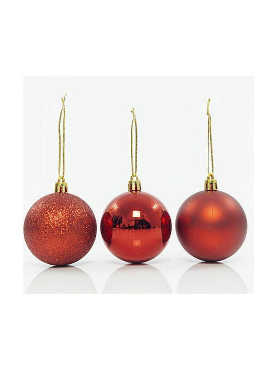 Hanging Ball Ornament Plastic Red 8cm Set 6pcs