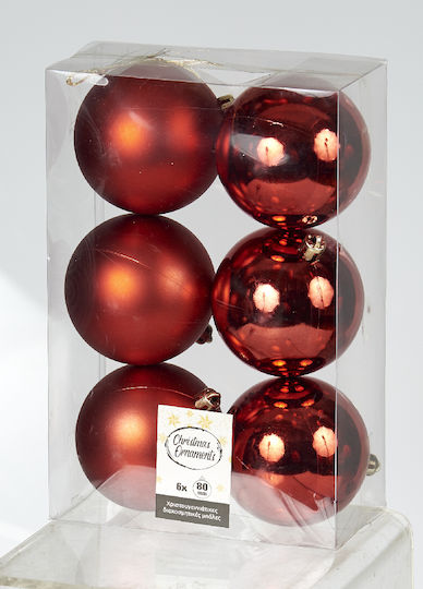 Hanging Ball Ornament Ornament Plastic Red 8cm Set 6pcs