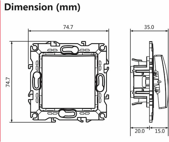 Aca Prime Recessed Wall Switch Lighting One-Way without Frame Matte Aluminium