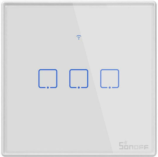 Sonoff TX T2 Επιτοίχιος Διακόπτης Τοίχου Αφής Wi-Fi Τριπλός με Πλαίσιο Λευκός