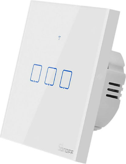 Sonoff TX T2 Επιτοίχιος Διακόπτης Τοίχου Αφής Wi-Fi Τριπλός με Πλαίσιο Λευκός