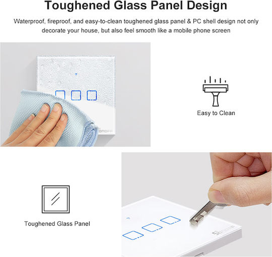 Sonoff TX T0 Recessed Touch Wall Switch Wi-Fi Lighting One-Way with Frame White