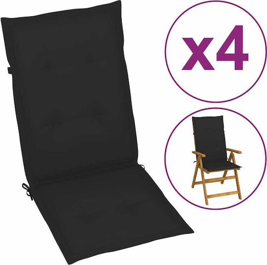 vidaXL Garden Chair Cushions with Backrest Black 4 Pieces 120x50cm