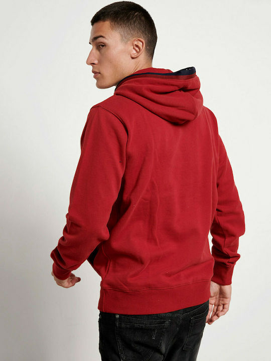 Funky Buddha Herren Sweatshirt mit Kapuze und Taschen Wine Red