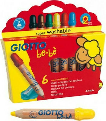 Giotto Be-Be Super Washable Maxi Coloured Pencils Set Ξύστρα 6pcs