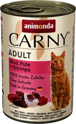 Animonda Carny Adult Nasses Katzenfutter für Katze in Dose mit Rindfleisch, Türkei und Shrimps 400gr 83724