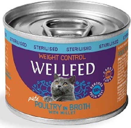 Wellfed Sterilised Weight Control Υγρή Τροφή για Ενήλικες Γάτες σε Κονσέρβα με Πουλερικά Διαίτης, χωρίς Σιτηρά 200gr