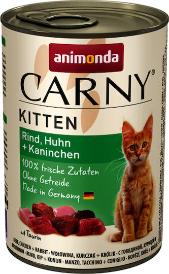 Animonda Carny Kitten Hrană Umedă pentru Pisici Tinere în Conservă cu Carne de vită, Pui și Iepure fără Gluten 400gr