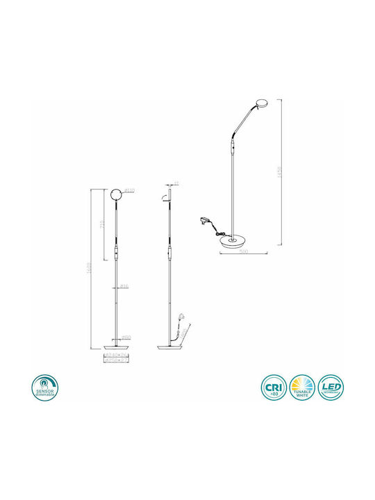 Trio Lighting Monza LED Floor Lamp H145xW25cm. with Warm White Light 1400lm Gold